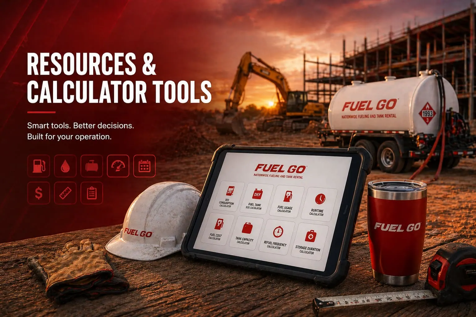 FuelGo fuel calculators and tools on tablet at construction site