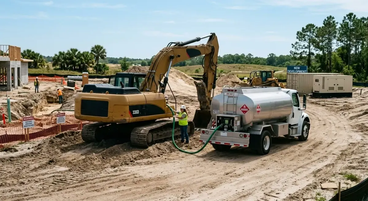 On-site fuel delivery to construction equipment on a jobsite